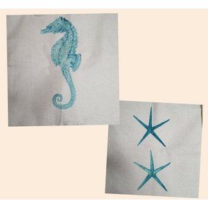 Set of 2 Ocean Pillow Covers Beach Indoor Outdoor Seahorse Starfish  17 x 17 Zip